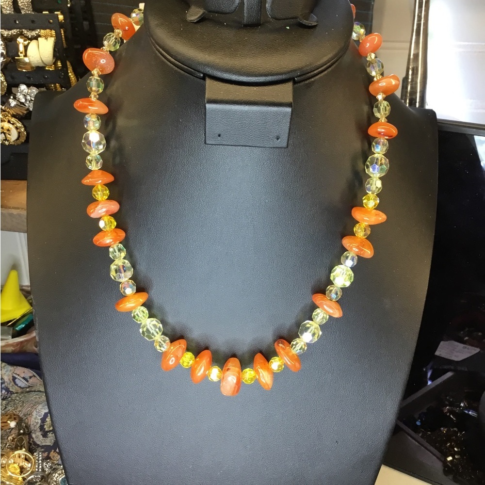 Elegant Orange and Yellow Beaded Necklace